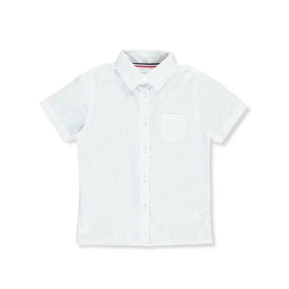 French Toast Girls School Uniform Short Sleeve Woven Button-Up Shirt with Pocket, Sizes 4-20
