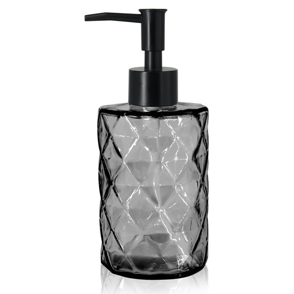 TeamSky Glass Hand Soap Dispenser with Diamond Design, 12 Ounce Dish Soap Dispenser for Bathroom and Kitchen, Pump Bottle Dispenser(Gray)