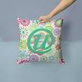 thumbnail image 2 of Carolines Treasures CJ2011-UPW1414 Letter U Flowers Pink Teal Green Initial Canvas Fabric Decorative Pillow  14Hx14W, 2 of 4