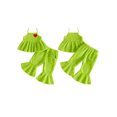 thumbnail image 2 of RUINIXCW Girls Christmas Outfit Heart Embroidery Green Fuzzy Camisole  Flared Pants, 2 of 6