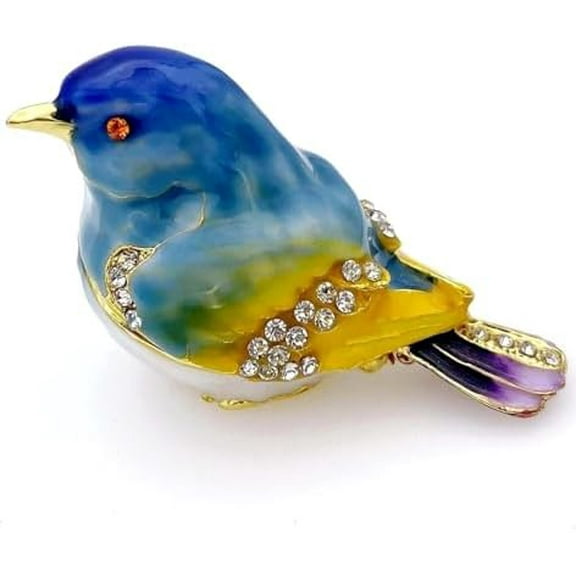 JWT Astyle Blue Mountain Bird Hinged Trinket Box with Crystal Stones .Animal Jewelry Box.Necklace Rings Earrings Storage.Bird Figurines Home Decor,Collectible Trinket Boxes Gift ., Blue Yellow