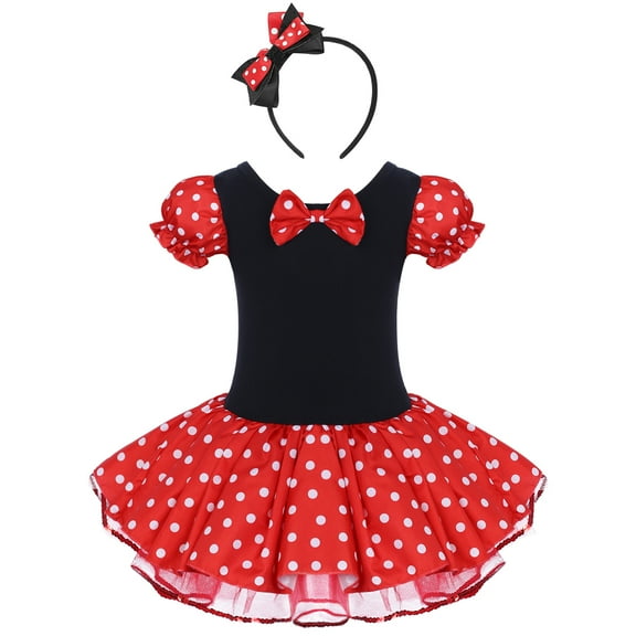 FYMNSI Toddler Baby Girls Mini Mouse Costume Polka Dot Dress Kids Girls Birthday Party Tutu Dress with Headband 2-3 Years Red