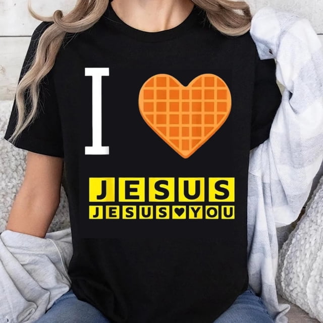 Playera de Mujer 100% Algodón con Diseño Waffle "I Heart Jesus" - Tema Cristiano