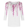 thumbnail image 4 of Womens Tops 3/4 Length Sleeve Blouses Dressy Casual Spring Summer Outfits Pleated Front T Shirts Curved Hem, 4 of 5