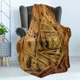 thumbnail image 4 of Money Soft Flannel Fleece Throw Blanket, Grunge Style Background with Fiver Sawbuck and Century Note Important, Cozy Plush for Indoor and Outdoor Use, 70" x 90", Pale Green Brown, by Ambesonne, 4 of 5