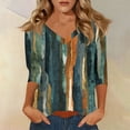 thumbnail image 2 of Women's T Shirt Print 3/4 Sleeve Daily Weekend Fashion Basic V- Neck Regular Top Dark Green L, 2 of 5