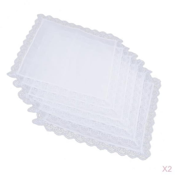 10pcs Cotton White Wedding Hankie Kerchiefs Lace DIY