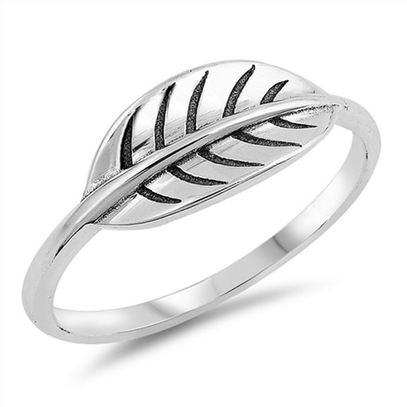 Oxidized Leaf Nature Feather Boho Midi Ring .925 Sterling Silver Band Jewelry Female Male Size 4