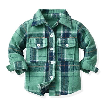 

TUOBARR Toddler Flannel Shirt Jacket Plaid Long Sleeve Lapel Button Down Shacket Kids Boys Girls Shirts Coats Fall Tops Green (3Months-10Years)