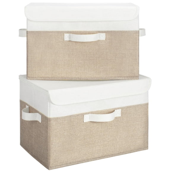 GRANNY SAYS Storage Bins with Lids, Pack of 2 White/Light Brown Fabric Storage Boxes, Closet Organizers and Storage Baskets Storage Organization for