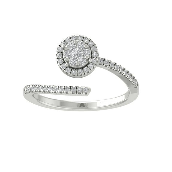 Araiya Fine Jewelry 10K White Gold Round-shape Lab Grown Diamond Cluster Engagement Ring ( 1/4 cttw, D-F Color, VS Clarity) Size 10