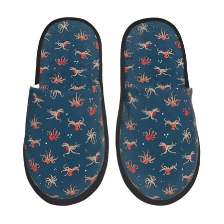 Balery Octopus Sea Life Slient Indoor Furry Fleece Comfort House Shoes Soft Non-Slip Home Shoes Cotton slippers House Slippers-- Large