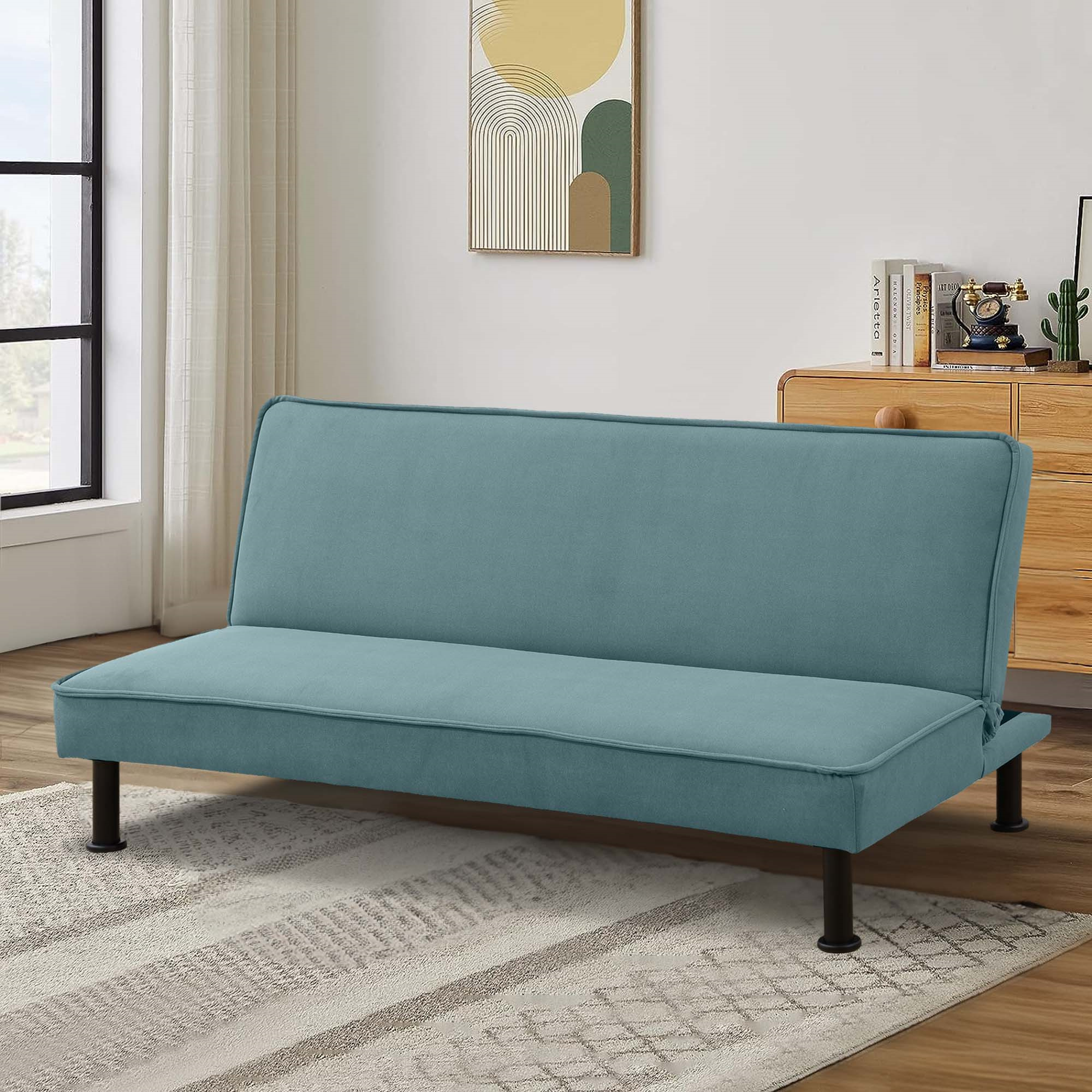 Aukfa Studio Futon Convertible Sofa Bed for Home Office, Upholstered Loveseat, Flannel, Light Green