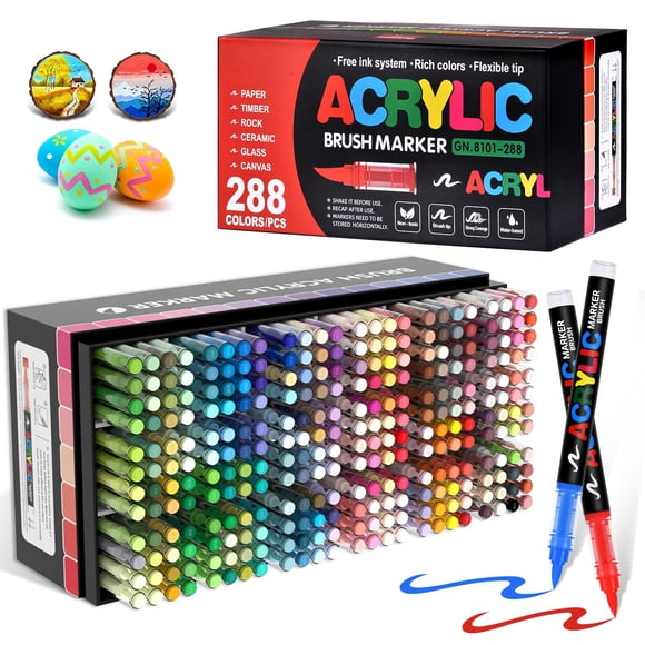 Marcadores de pintura acrílica Colormotor, 288 colores, punta de pincel suave