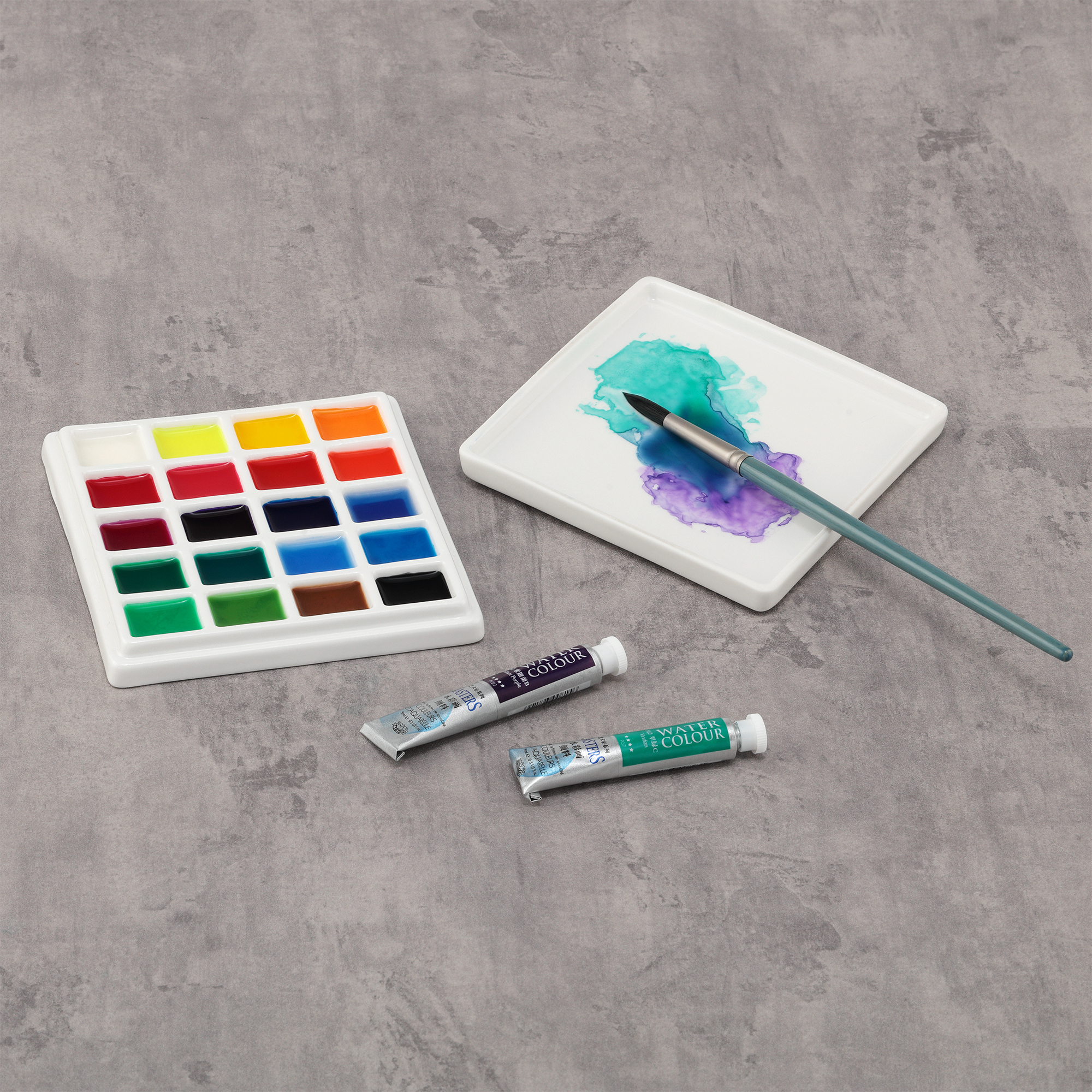 Creative Mark English Glazed Porcelain Palette , Sturdy Construction with 20 Deep Paint Wells for Color Mixing, Palette for Watercolor, Gouache & Oil Paints for Artists, Professionals, Students