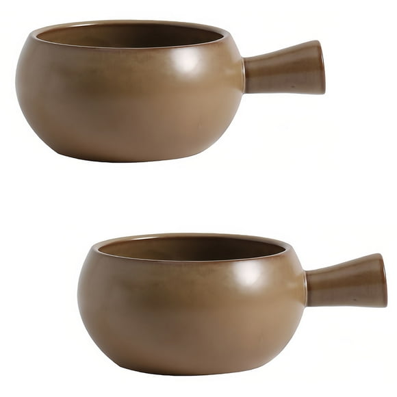 Qeeadeea Bouillon Cups, French Onion Soup Bowls With Handles, French Onion Soup Crocks Oven Safe, Microwave Soup Bowl, Soup Mug-brown-500ml, Set of 2