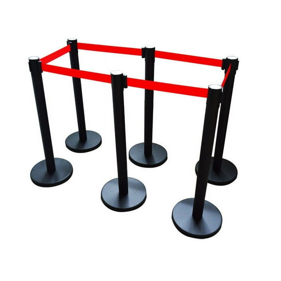 PreAsion 6Pcs Red Retractable Belt Crowd Control Stanchion Queue Line Barrier Sentry Stanchion