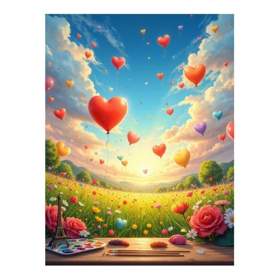Diamond Art Kit for Adults, Heart Balloons Sunset Meadow Art Diamond Painting for Adults Beginners, DIY Diamond Art Painting Kits, 5D Diamond Painting Crafts for Home Decor 12x16 Frameless