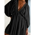 thumbnail image 3 of Women's Textured V Neck Mini Dress with Ruched and Buttoned Details Polyester % for Elegant Everyday Wear All Year, 3 of 15