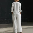 thumbnail image 4 of Chbgutlmr Womens 2 Piece Sets Cotton Linen Outfits Long Sleeve Deep V Neck Button down Shirts Straight Leg Pants Casual Loose Summer Plain Set, 4 of 5