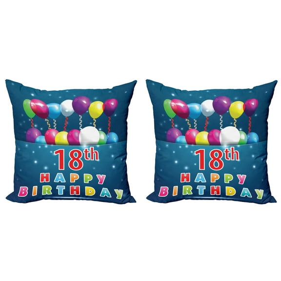 Ambesonne Colorful Throw Pillow Cover 2 Pack, 18 Birthday Balloons, 24", Blue and White