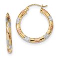 thumbnail image 1 of 14k Yellow Gold w/ White & Rose Rhodium Polished, Satin & D/C Hoop Earrings TF1019, 1 of 2