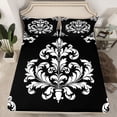 thumbnail image 2 of Homewish Damask Print Queen Sheet Sets,Retro Victorian Flower Flat Sheet,Black White Queen Fitted Sheet For Men Women,Super Cozy Room Decor,4-Piece, 2 of 7