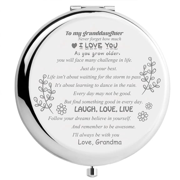 To granddaughter Makeup Mirror Inspirational Quote Travel Compact Pocket Mirror Two-sided Folding Gift From Grandma Granddad