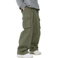 thumbnail image 4 of JUUYY Men's Baggy Cargo Pants Casual Multi Pocket Straight Leg Drawstring Elastic Waist Loose Fit Outdoor Active Pants‌ Workwear Trousers Dark Green XL, 4 of 6