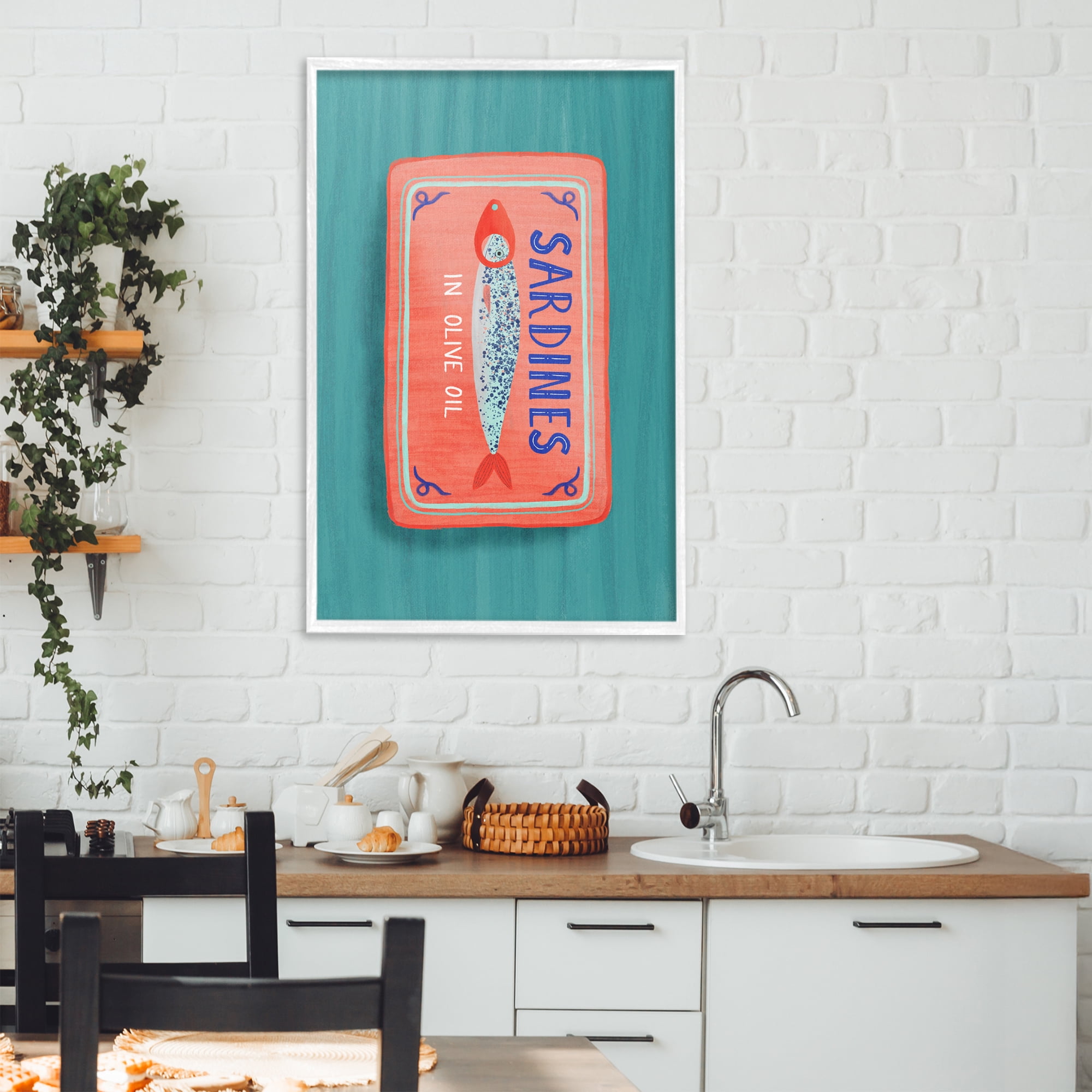 Stupell Industries Sardines Olive Oil Seafood White Framed Giclee Art, design by Metka Hiti