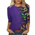 thumbnail image 2 of Xdegoge Mardi Gras Outfit for Women Festive Parade Vibe Clothing Exuberant Carnival Printed Top Crewnceck 3/4 Sleeve Plus Size Tops, 2 of 5