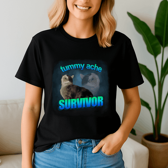 Tummy Ache Survivor Cat Word Shirt, Meme Tee, Trending Tshirt, Raccoon Shirt, Funny Friend Gift