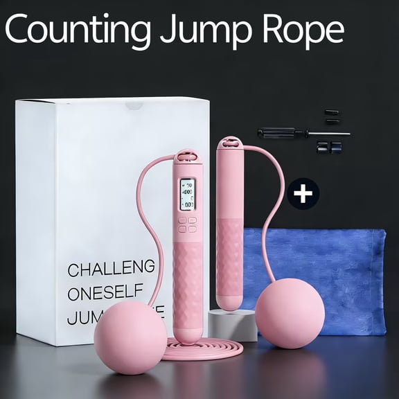 2-in-1 Wireless Jump Rope with Weighted Balls, Smart Display, and Accurate Counting—Perfect for Men and Women’s Fitness and Cardio Workouts (Pink)