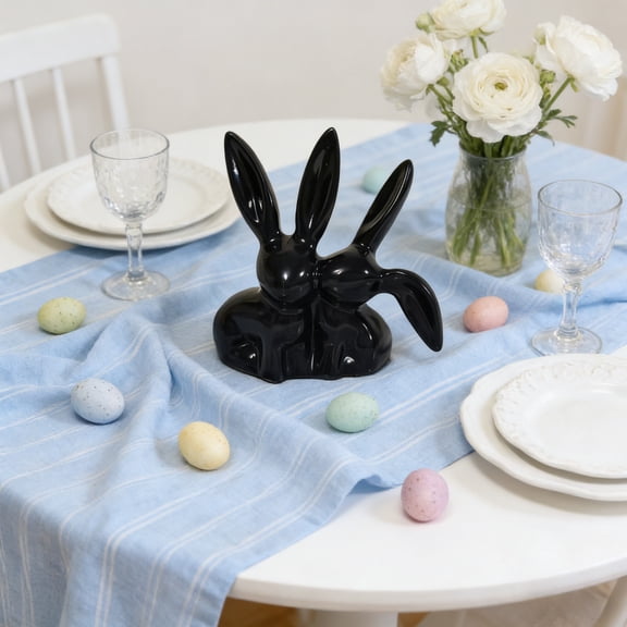 CxhicLuv Couple Bunny Kissing Figurine, Black/Gold Resin Bunny Statues for Easter Decoration, Cute Kissing Bunny Sculpture for Home & Garden, Charming Gift for Family & Friends