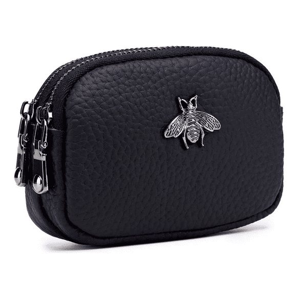 Monedero Mujeres Tarjetas Cartera Cuero 2 Bolsillo Billetera Negro