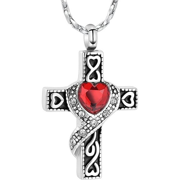 Personalized Religious Cross Urn Necklaces for Ashes Stainless Steel Cremation Keepsake Jewelry Holder Birthstone Memorial Pendant Necklace for Men / Women