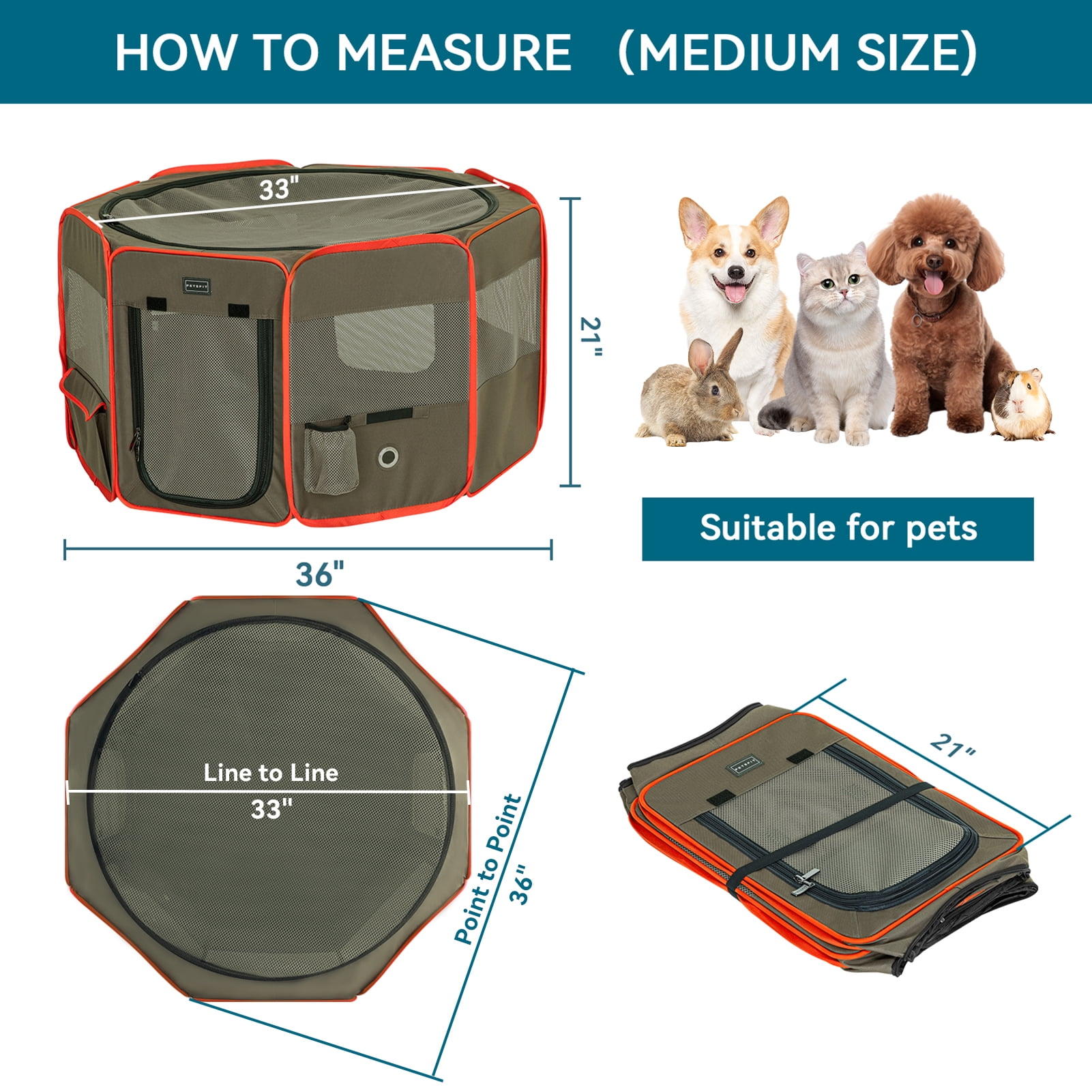 PETSFIT Dog Pen Indoor, Anti-Leakage Bottom, Foldable, Collapsible Dog Playpen Indoor/Outdoor for Cats
