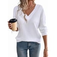 thumbnail image 3 of Blusas de Punto Gofre para Mujer, Blusas Casuales de Larga con Farol, Cuello en V, Camisetas Oversize. XL, 3 of 8