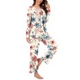 thumbnail image 2 of Puntoco Pijama para mujer, conjunto de pijama informal con cuello en V y pantalones largos con estampado navideño, 2 of 5