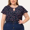 thumbnail image 2 of Unique Bargains Women's Plus Size Floral Chiffon Flared Sleeve Blouses, 2 of 6