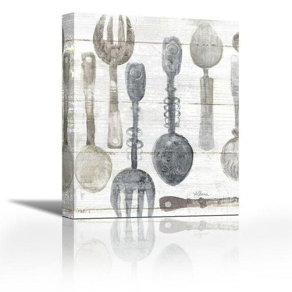 Spoons and Forks II Neutral - Contemporary Fine Art Giclee on Canvas Gallery Wrap - wall décor - Art painting - 21 x 27 Inch - Ready to Hang