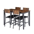 thumbnail image 5 of PORKISS Dining Table Set for 4, 5 Piece Dining Room Set with Leather Cushion Chairs, Modern Rectangle Kitchen Table Set for Home, Metal Frame, Rustic Brown & Black, 5 of 12