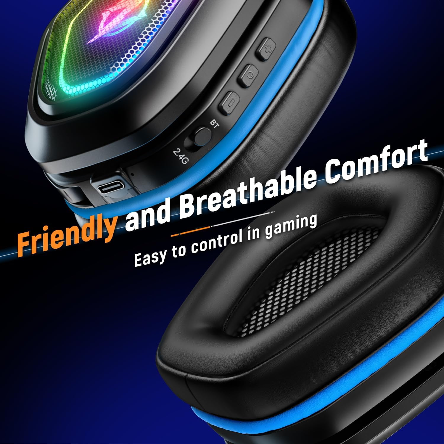2.4GHz Wireless Gaming Headset with Flip Mic, USB-A & USB-C Transmitter, 40Hr Battery Gaming Headphones for PS5, PS4, PC, Laptop, Mobile, Mac