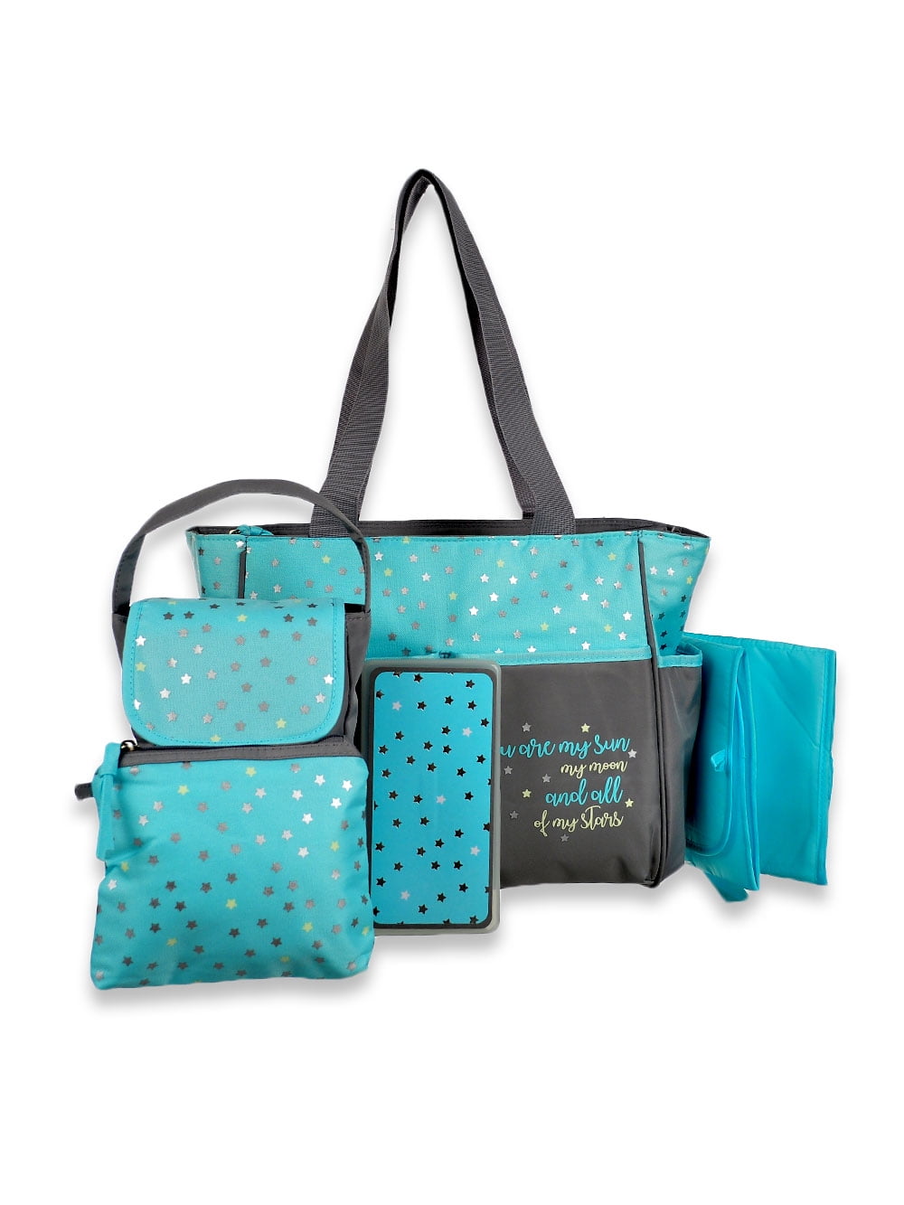 Baby Essentials Stars 5-Piece Diaper Bag Set Color: green/gray Size: one size