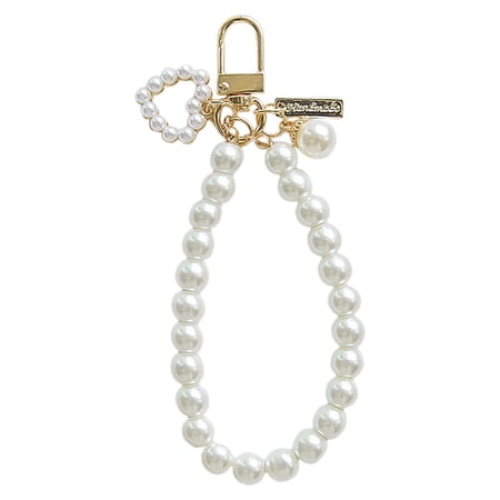 Women s Pearl Keychain Golden Car Key Chain Backpack Key Pendant Accessory Key Ring Hanger Gift For Loved Ones Heart Shaped Car Key Holder 10.5 cm White