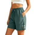 thumbnail image 5 of Cmfcve Women's Shorts Cotton Linen Casual Drawstring High Waist Shorts Floral Embroidery Loose Fit Summer Shorts with Pockets, 5 of 6