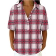 thumbnail image 4 of Guluxicc Polo Shirts for Women 3/4 Sleeve Plaid Trendy Tops Summer V Neck T Shirts Fashion Clothing, 4 of 7