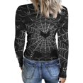 thumbnail image 3 of Satingcolo Womens Halloween Long Sleeve Crewneck Shirts Fall Trendy Funny Pumpkin Bats Skull Graphic Slim Basic Tops Dark Gray 2XL, 3 of 6