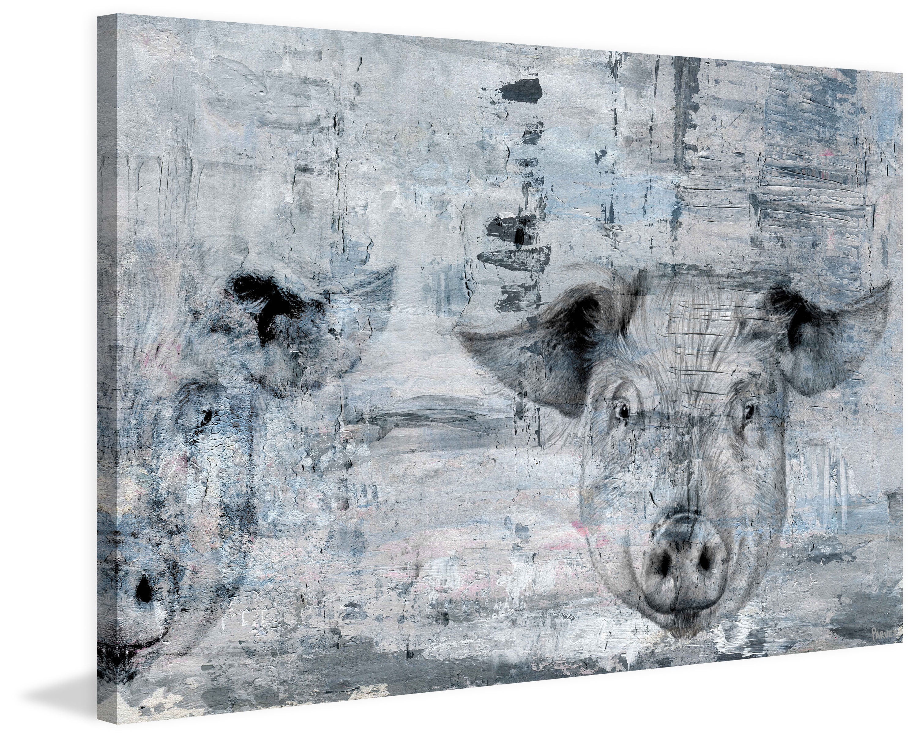"Blue Pigs" Painting Print on Wrapped Canvas