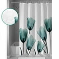 thumbnail image 3 of 72x78 Inch Shower Curtain Turquoise White Tulip Bathroom Decor Waterproof Fabric Bathtub Bath Curtains Decorative Spring Plant Leaf Flower Floral Extra Long Shower Curtain Set with Hooks, 3 of 6
